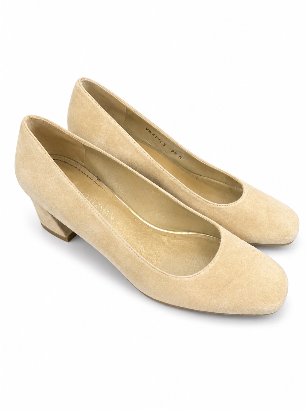 Stuart Weitzman Beige Suede Low Block Heel Pumps